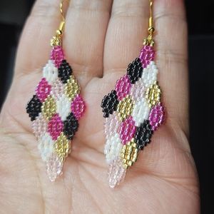 Handmade Beaded Quilt Design Earrings- Serena